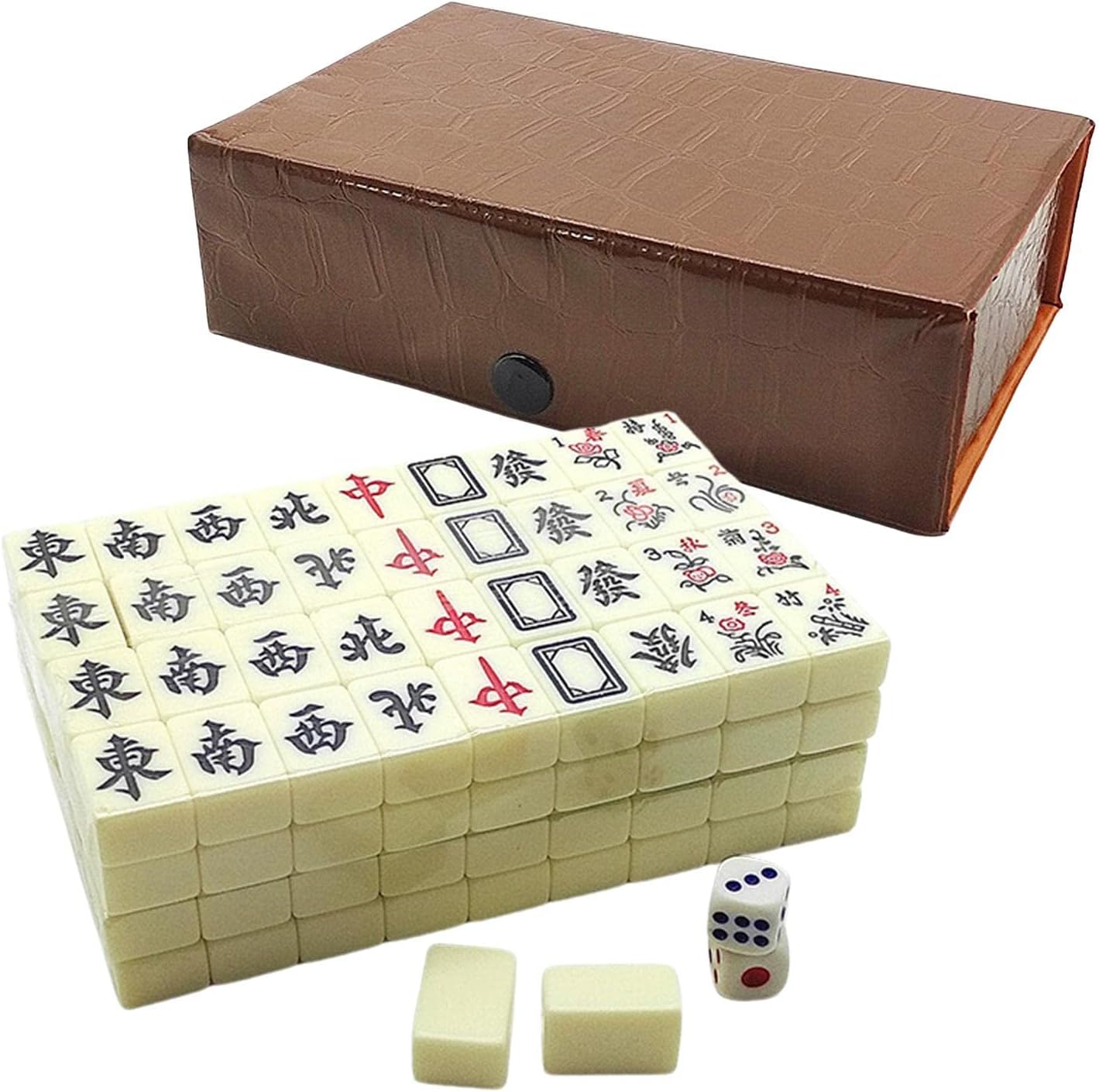 GIMOCOOL  Mahjong  Tiles, Chinese  Mahjong  Game Set,  Portable  Chinese Traditional Games  Mahjong  Game Set with 144 White Engraved Mini Tiles, Chinese Style Gifts For Party Games