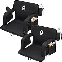 Garvee Extra Wide Stadium Seats with Back Support, Padded Cushion & Anti-Slip - Reclining Bleacher Chairs, 6 Angles, Cup Holders, 2-Pack