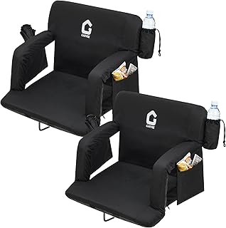 Garvee Stadium Seats with Back Support and Padded Cushion - Extra Wide Bleacher Chair with Anti-Slip Mat - Reclining Stadium Football Seats - 6 Adjustable Angle, Large Pockets, Cup Holders