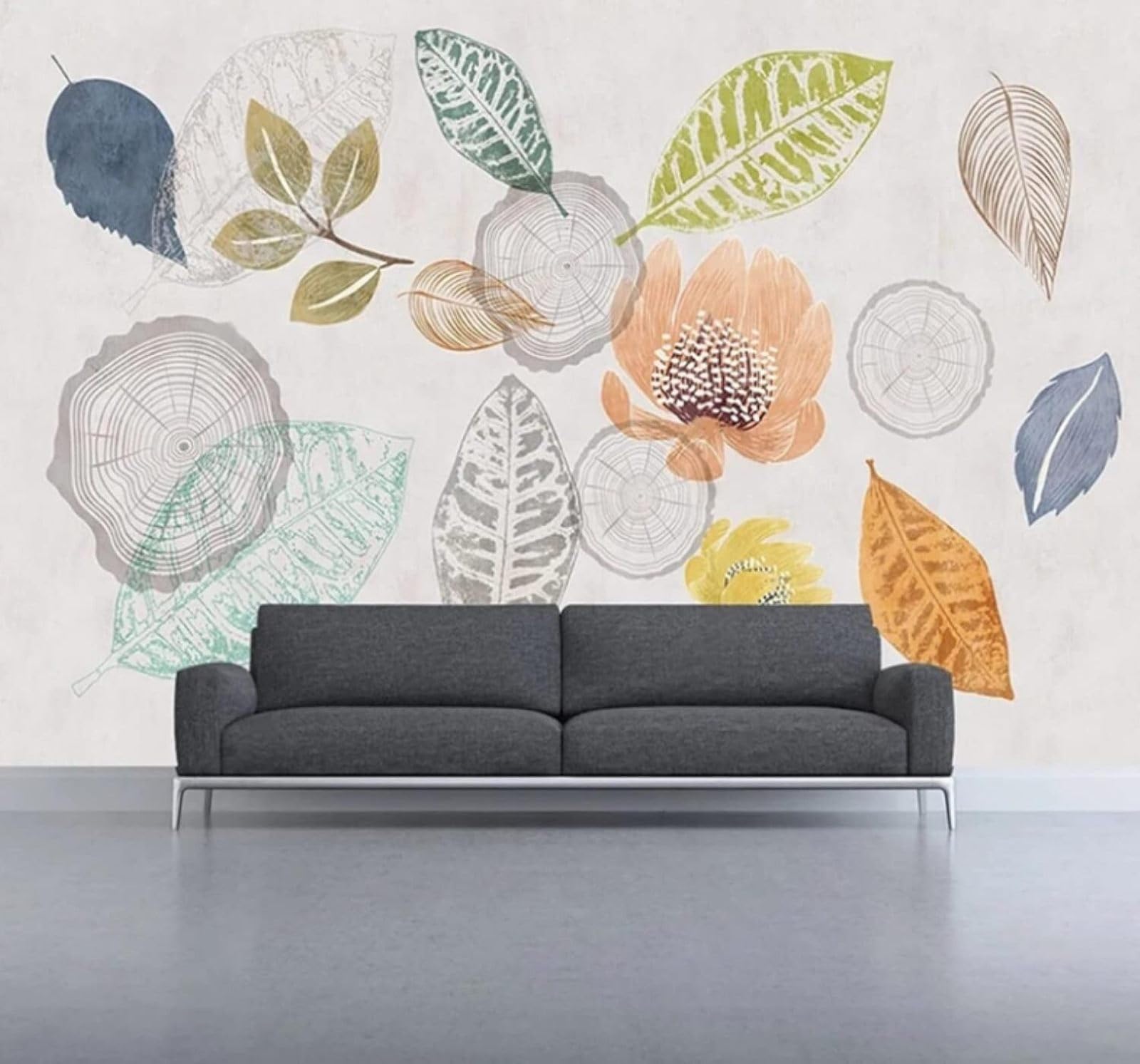Xlming 200Cm×140Cm(B×H) Hand Drawn Vintage Leaves Flowers Wood Grain 3D Wallpaper Luxury Home Dining Decor Paste Sofa Living Room The Wall For Bedroom Mural-200Cm×140Cm