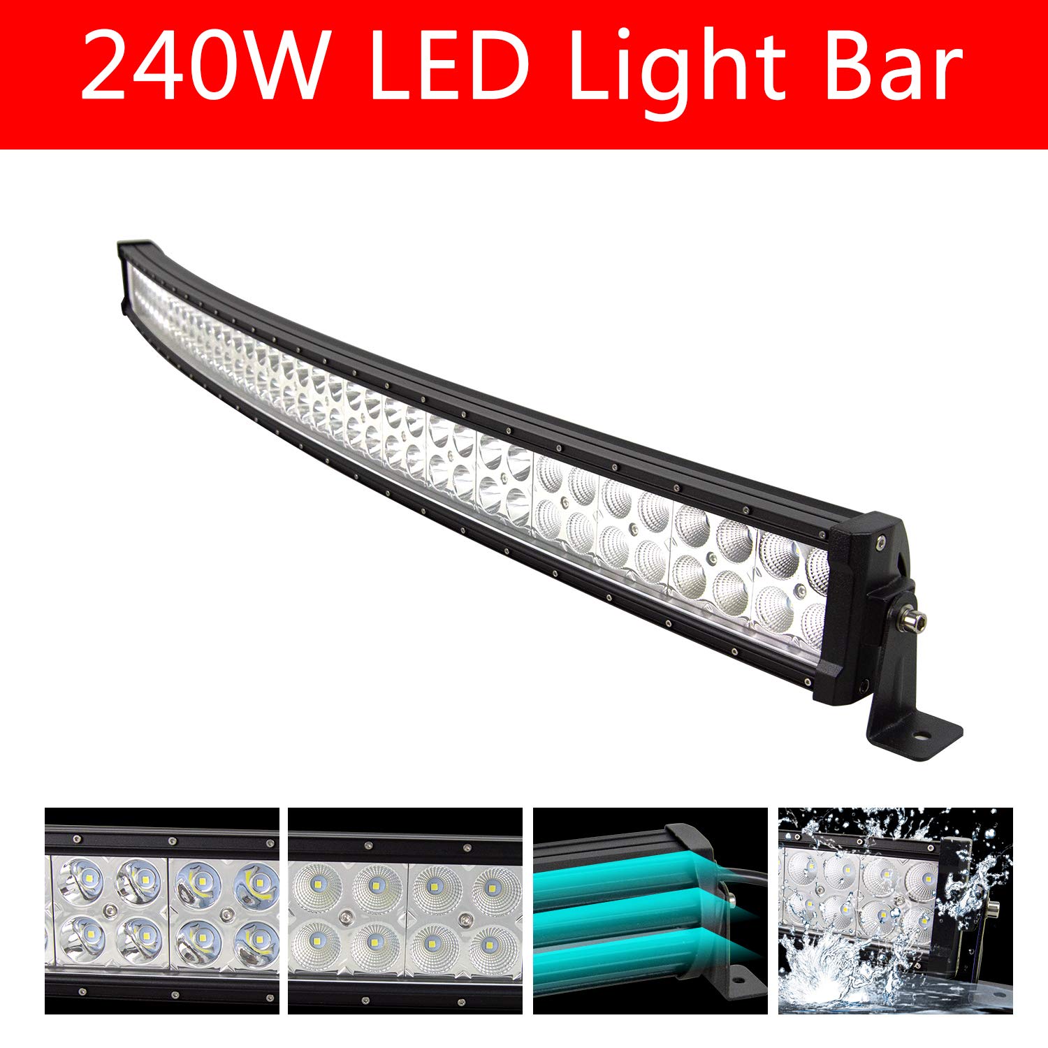 PICAA Gebogen LED-lichtstrip, 106 cm, 104 cm, 240 W, 12 V, voor SUV, offroad, ATV, UTV, tractor, 4 x 4, auto PICAA Gebogen LED-lichtstrip, 106 cm, 104 cm, 240 W, 12 V, voor SUV, offroad, ATV, UTV, tractor, 4 x 4, auto
