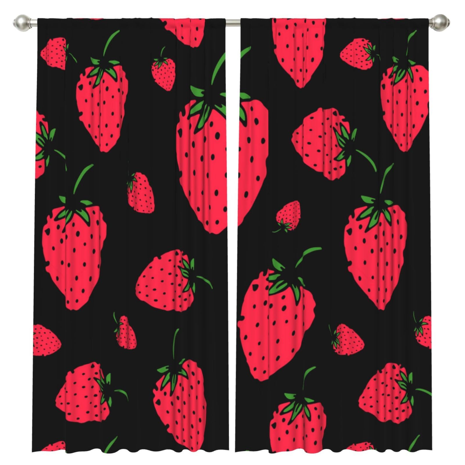 InOmak Strawberry Strawberry, 2 Panels Window Curtains 52 x 84 Inch Blackout Curtains for Living Room Bedroom