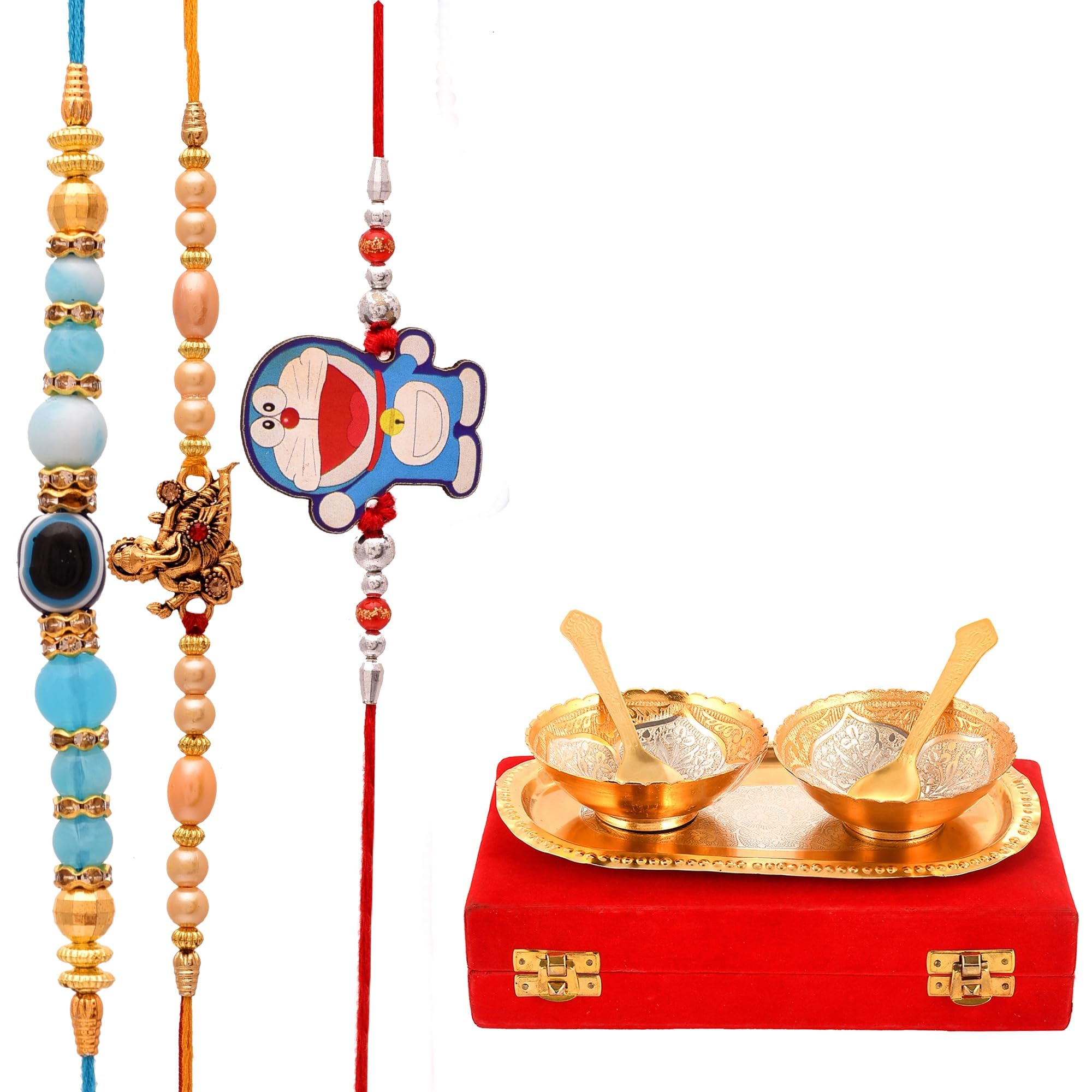 Yalambar Rakhi Gift for Brother & - Rakshabandhan Gift for Bhaiya Bhabhi - Rakhi with Brass Bowl with Velvet Box, Tilak Material & Greeting Card-YALAM-02-310 (B0C9WXK11S) Amazon Price History, Amazon Price Tracker