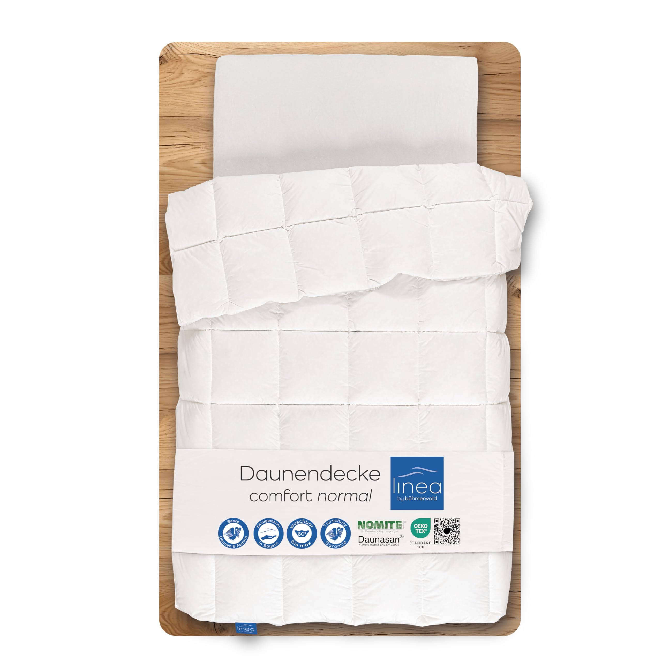 LINEA by böhmerwald - comfort - kuschlige Daunendecke normal, 135x200, 90% Daunen / 10% Federn Klasse 1, Allergiker geeignet, waschbar bis 60 °C, in Deutschland produziert
