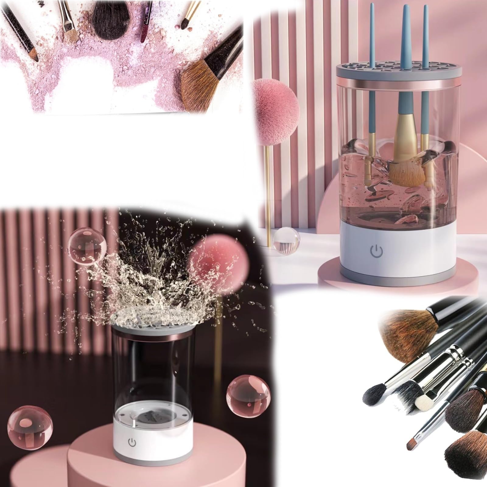 Machine de nettoyage de pinceaux de maquillage, nettoyeur de pinceaux de maquillage Brushy, nettoyeur de pinceaux cosmétiques Brushly Pro, nettoyeur de pinceaux de maquillage à rotation automatique (