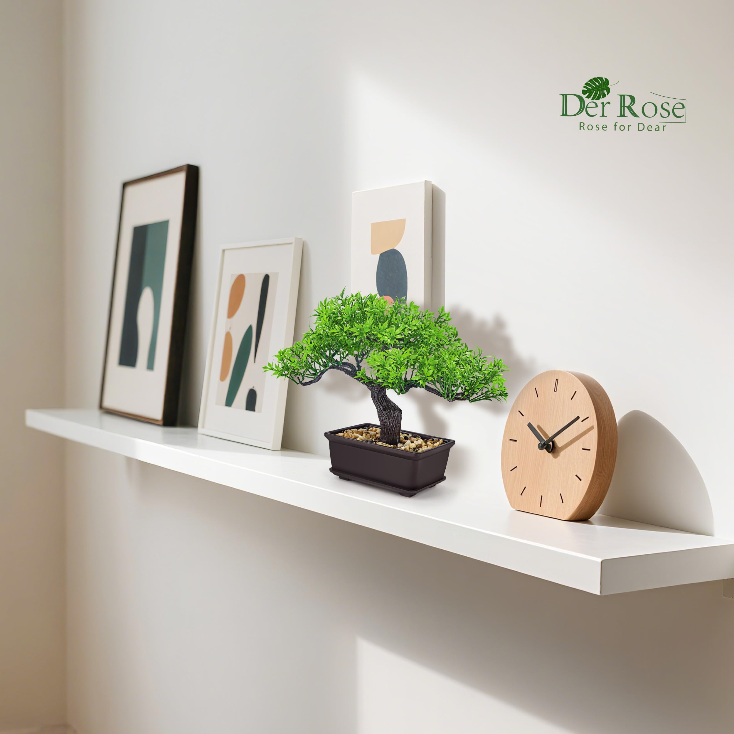 Der Rose Artificial Bonsai Tree, 8”Zen Faux Plant for Men's Room Decor, Modern Fake Bonsai Tree for Home Office Desk Shelf Indoor Decor