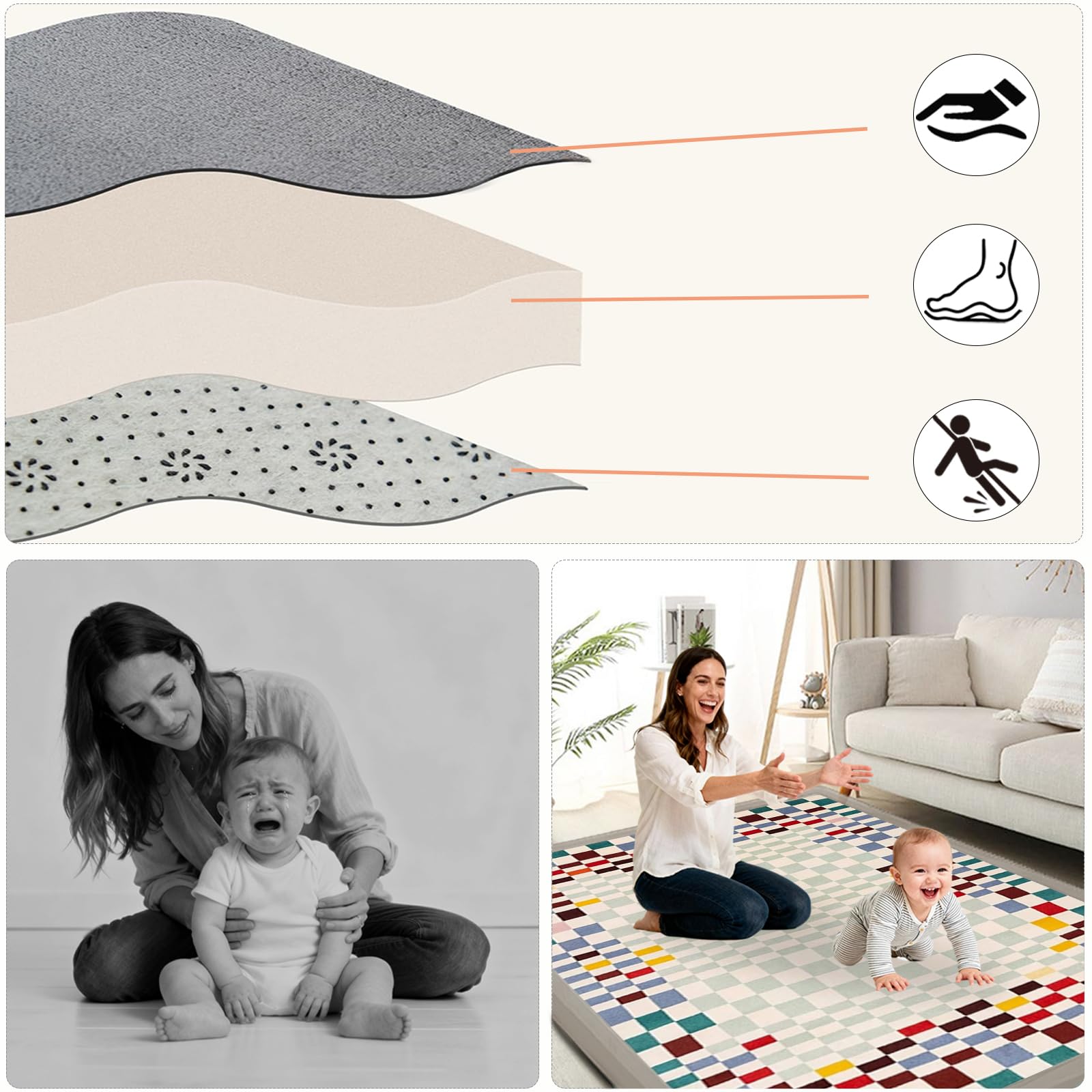 2cm Dicke Faltbare Krabbelmatte Baby, Spielmatte mit Rutschfester Unterseite, Weiche Bodenmatte aus Memory-Schaum, Teppich Kinderzimmer, Spielmatten für Laufgitter 200 x 280cm