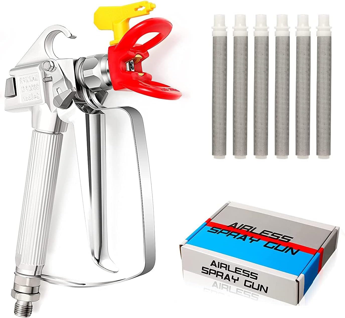 Airless Gun High Pressure Paint 3600PSI Airless Spray Gun with 517 Tip and Nozzle Protector, 6 Gun Filters for Pump Sprayer Airless Spray Machine