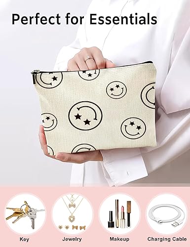 Miniatura 4 de Lamtwbos Bolsa de maquillaje para bolso, bolsa organizadora de cosméticos de viaje de lino, bolsa de aseo con cremallera, bolsa de almacenamiento