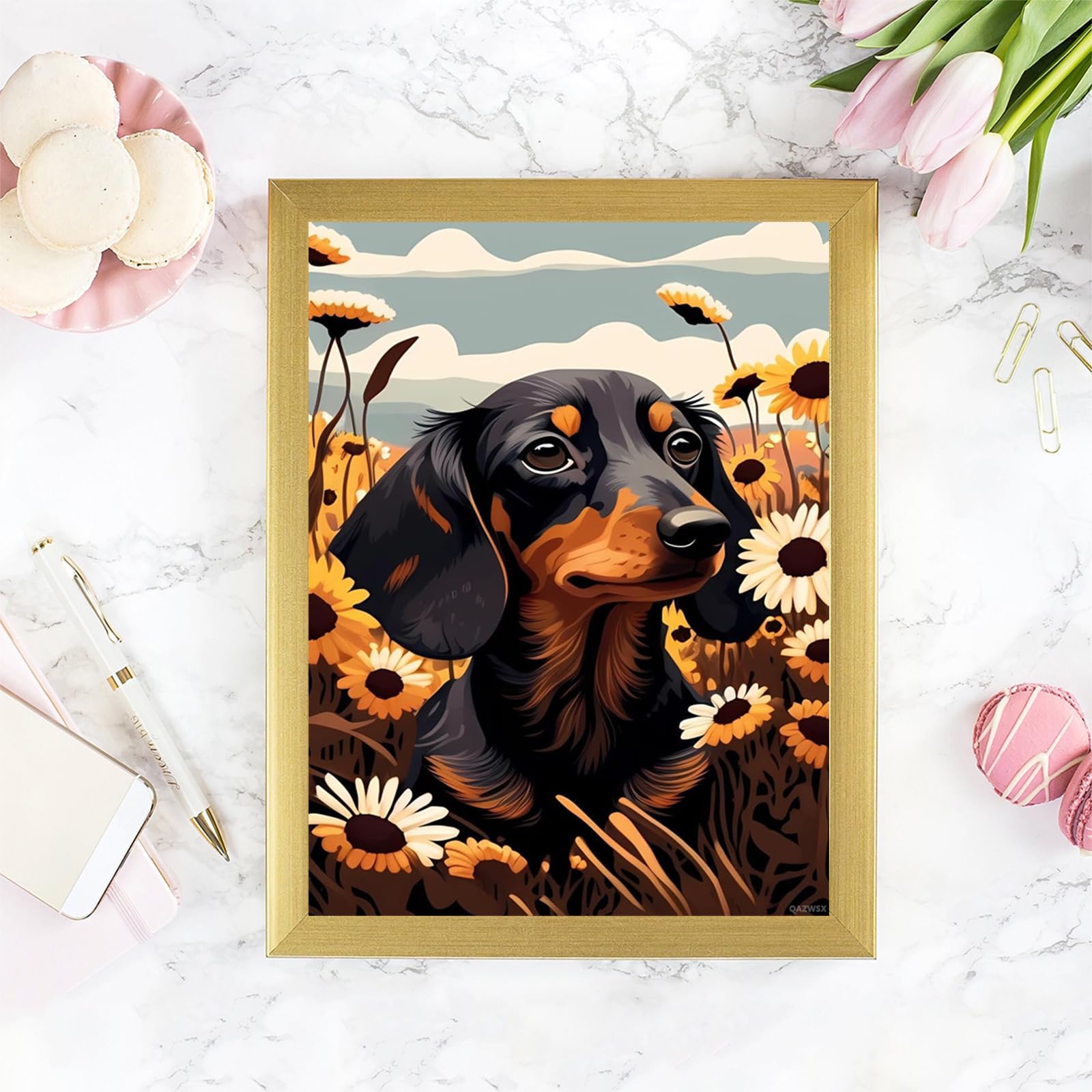 QAZWSX Kit de pintura de diamante de perro salchicha 5D, pintura de diamantes de perro, kits de arte de diamantes completos para adultos, bordado de punto de cruz, suministros de manualidades, lienzo