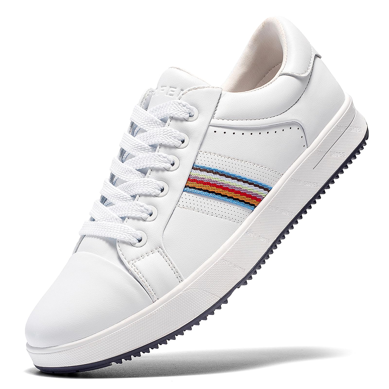 UOFEIY Men's Golf Shoes Professional Spikeless Leather Sneakers Non Slip Low Top Lightweight Breathable Waterproof Golf Club Training White 13