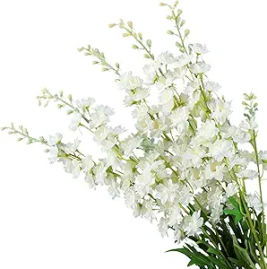 5pcs White Delphinium Artificial Flowers, 33" Silk Larkspur Faux Flower with Long Stem Fake Bouquet for Tall Floor Vase Kitchen Home Indoor Hyacinth Floral Plant Centerpiece Decor