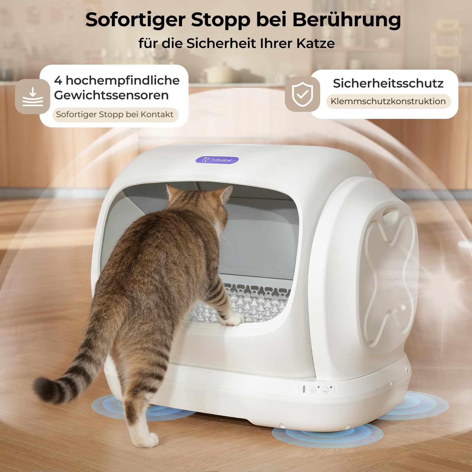 Robotail Selbstreinigende Katzentoilette Katzenklo Selbstreinigend, 106L XXXL Elektrisches Katzenklo für Große Katzen, Automatisches Katzenklo mit Weiter Öffnung, APP, Sensorsystem und Einklemmschutz