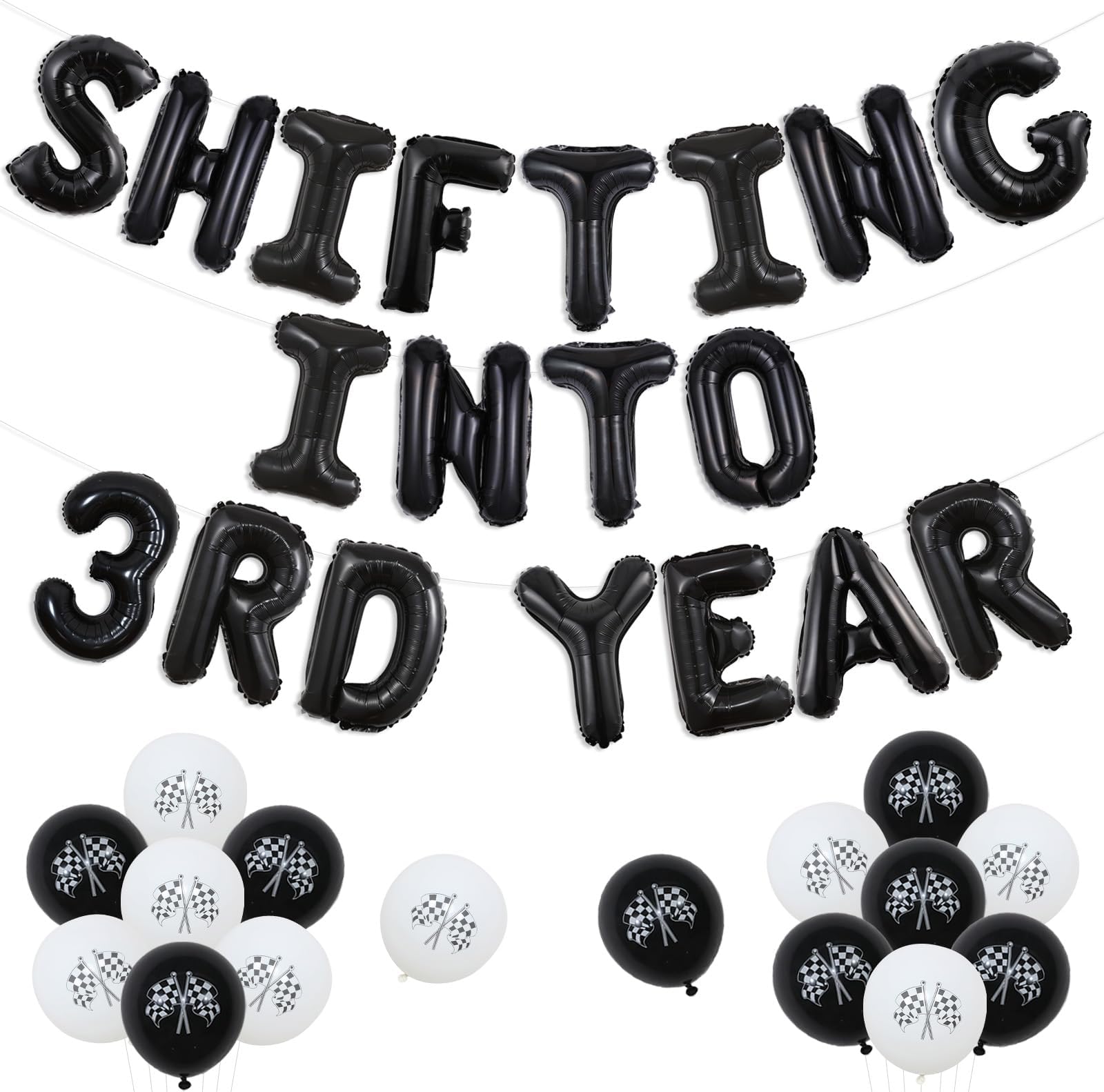 Race Car 3rd Birthday Party Decorations Shifting into 3rd Year Birthday Decor Black Balloon Banner Checkered Balloon Dirt Bike Motorcycle Racing Third Bday Supplies for 3 Year Old Boy Girl