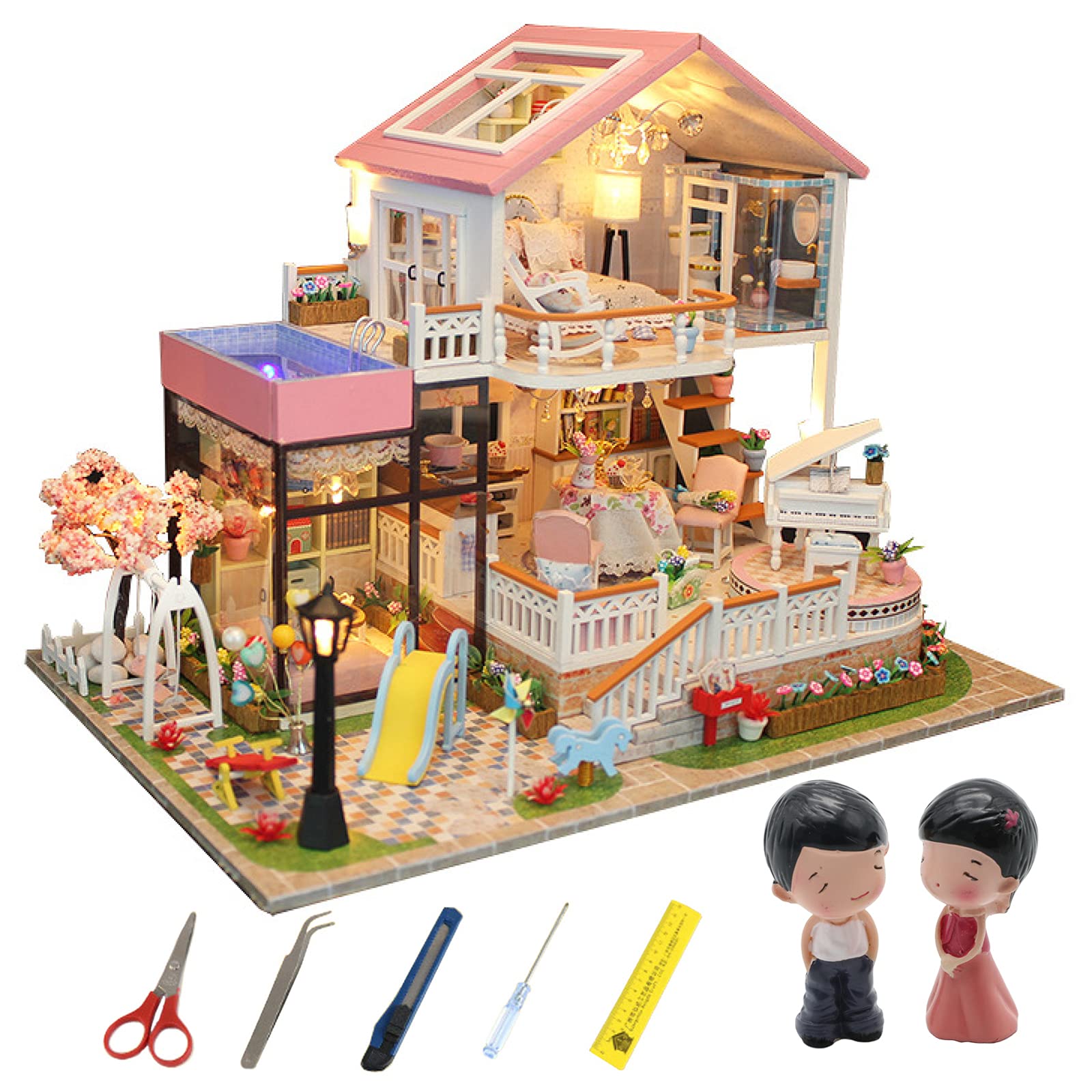 Amazon.co.jp: DIYミニチュアドールハウスキット、ロフトヴィラコート