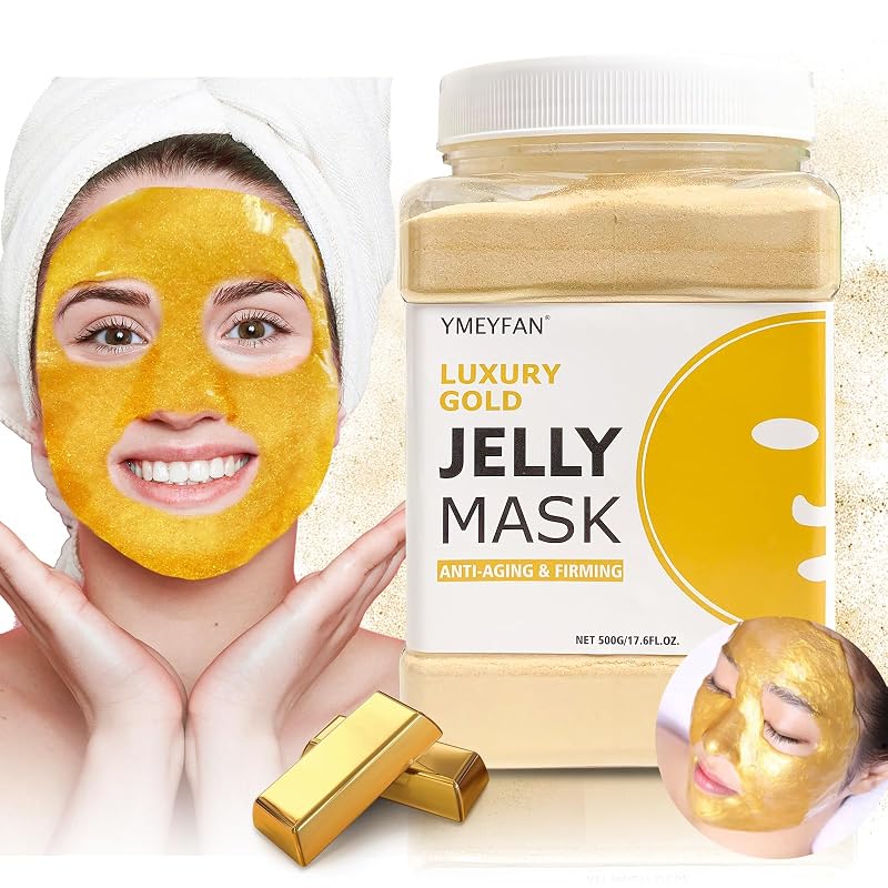 Máscara facial em pó tipo jelly YMEYFAN com pó dourado, 500 g aproximadamente