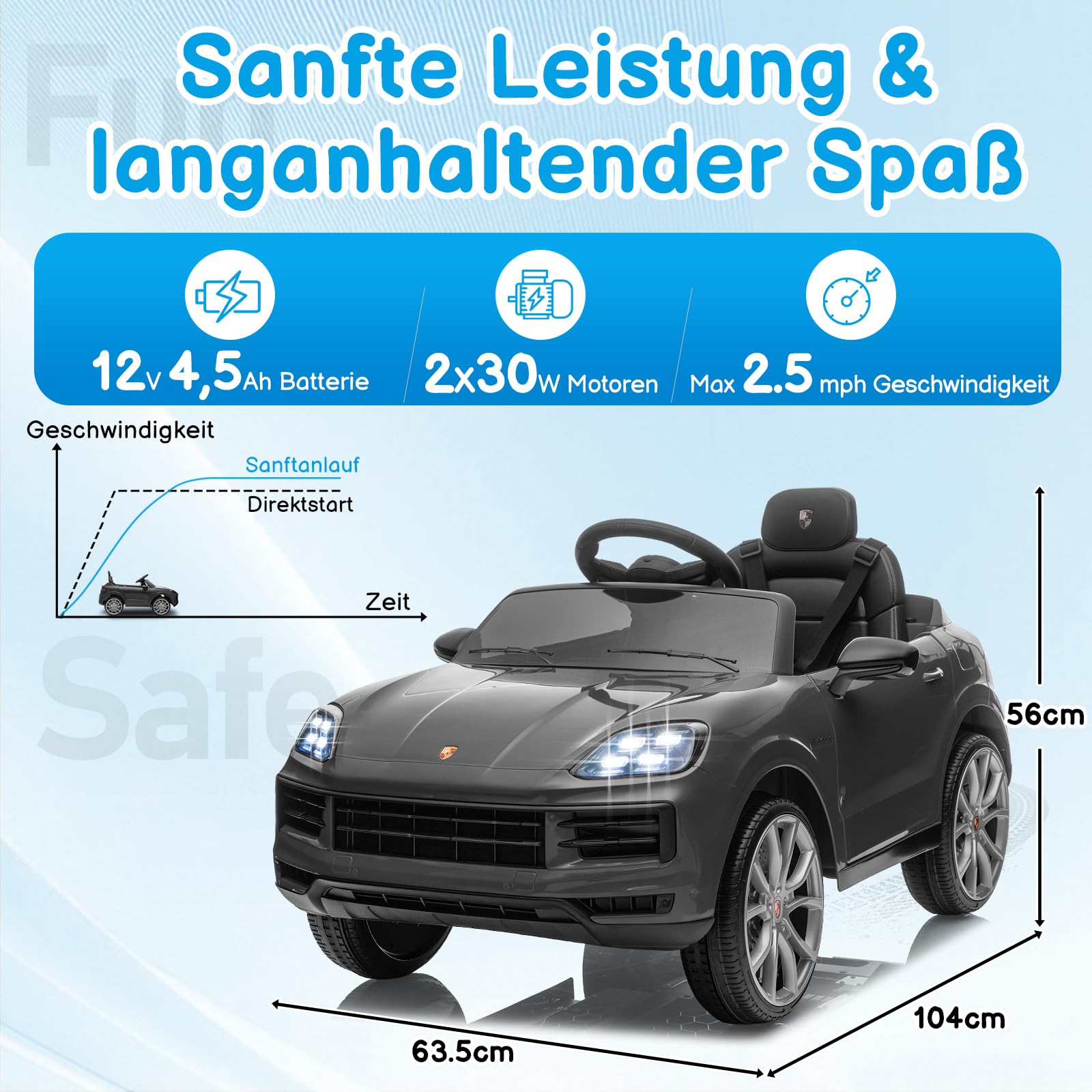 LALAHO Kinder Elektroauto 12V Kinderauto Elektrisch 2,4G-Fernbedienung, Elektrofahrzeuge 2-türig mit MP3, Musik, Hupe, LED-Leuchten (Grau)