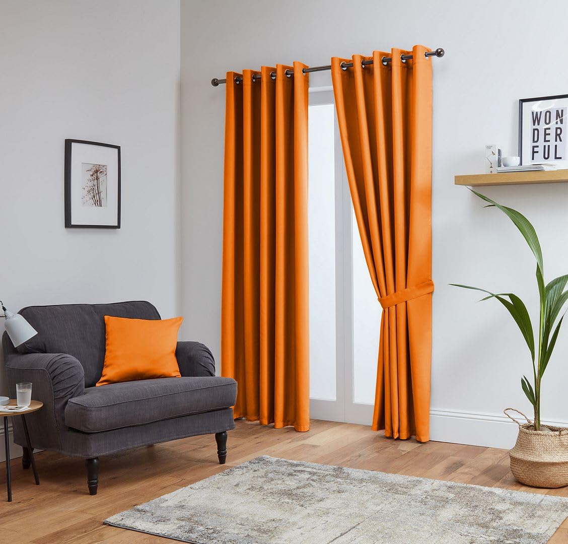 John Aird Blackout Curtains Thermal Energy Saving Eyelet Curtains for Bedroom & Living Room Including Tie Backs (Orange, W 46" x L 54" (2 Panels) — image 1
