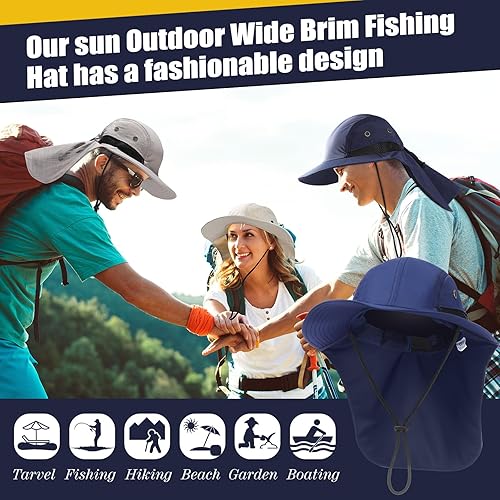 Miniatura 18 de Therwen 6 sombreros de sol unisex para hombres y mujeres, sombrero de safari de ala ancha, protección solar UV con solapa para el cuello