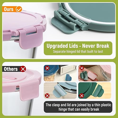 Miniatura 2 de Tapa mejorada 4 juegos de 3 tazas de recipientes de vidrio para preparación de comidas con tapas, tarros de almacenamiento de alimentos para sobras