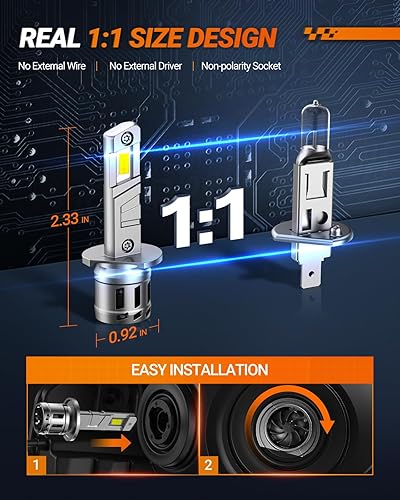 Miniatura 5 de SEALIGHT Bombillas H1, 30000LM 6500K H1 bombillas antiniebla con ventilador de refrigeración, tamaño mini 1:1 para Powersports ATV/UTV, más de 60000