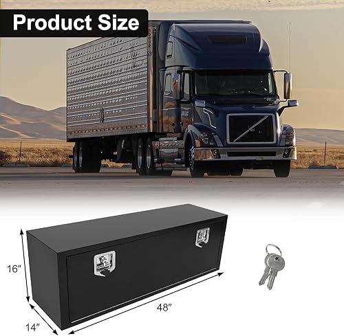 Miniatura 2 de Confote Caja de herramientas de acero negro con cerradura de mango en T, organizador de almacenamiento de camión resistente, impermeable, 48 x 14 x