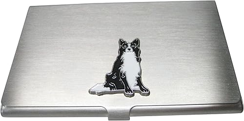 Tarjetero para tarjetas de visita de perro Collie con borde en blanco y negro