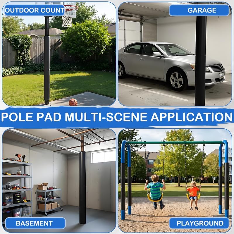 Basement Pole Cover Wrap Around Pole Padding for Outdoor Use Fits 2"- 10.5" Diameter Poles Weatherproof Self-Adhesive Pole Protector for Garage, Sports Court(Dia 3.5")