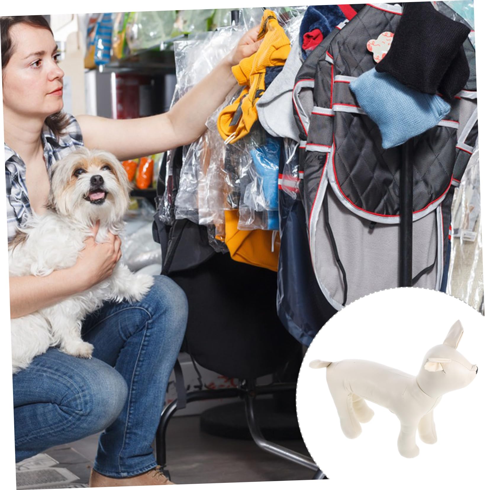 OUNONA Haustier Hunde zur Präsentation von Hundebekleidung und Hundezubehör Größe S Model Sitzende Schaufensterpuppe Weiß aus Leder im Tiergeschäft