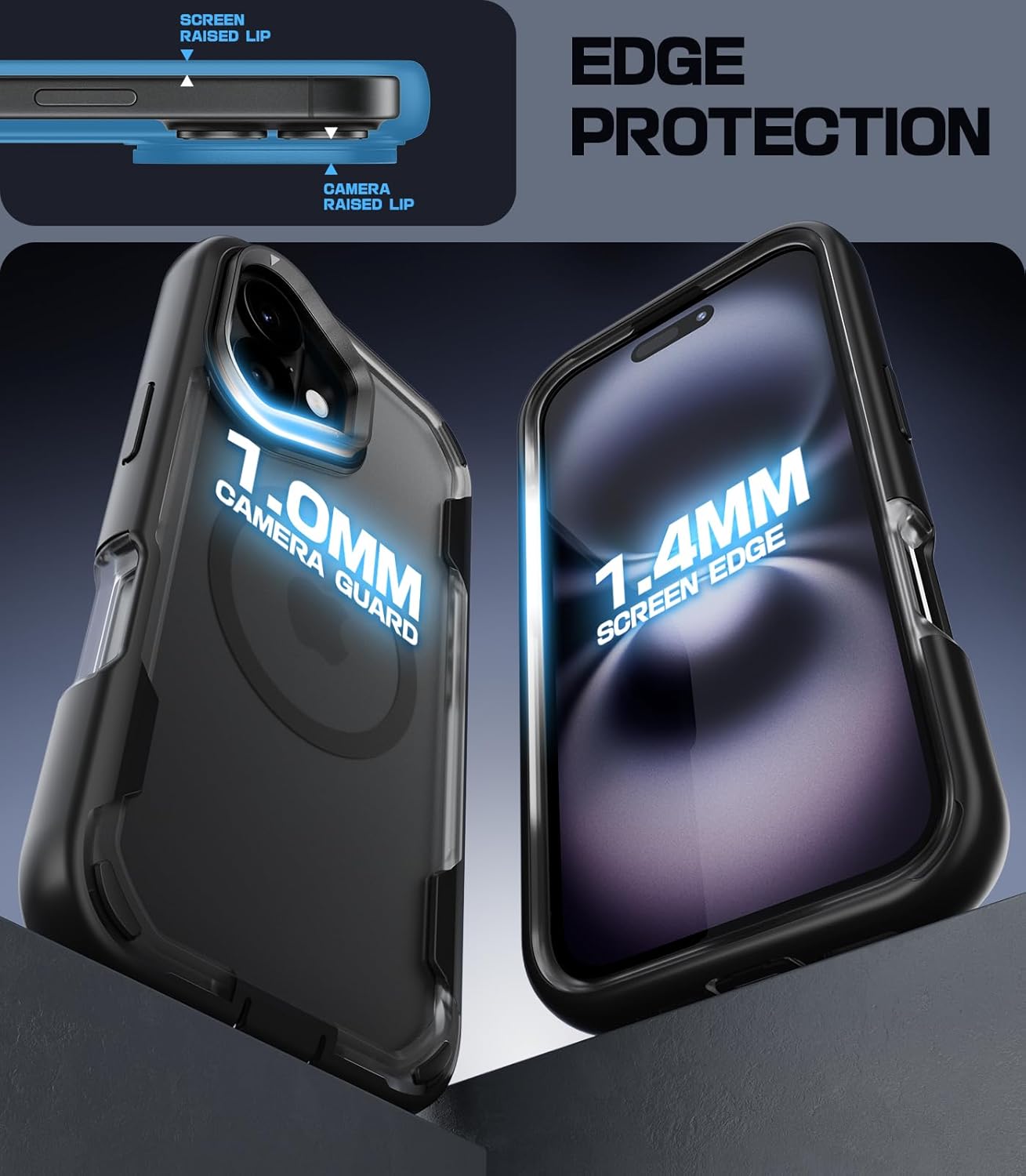 Mobnano for iPhone 16 Case, Compatible with MagSafe, Translucent Matte Cover with Built-in Stand, Military-Grade Heavy Duty Protection, Shockproof Case with Camera Lens Guard - Black