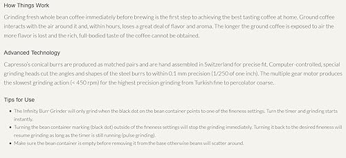 Miniatura 7 de Molino de muelas cónicas Infinity marca Capresso Acabado inoxidable