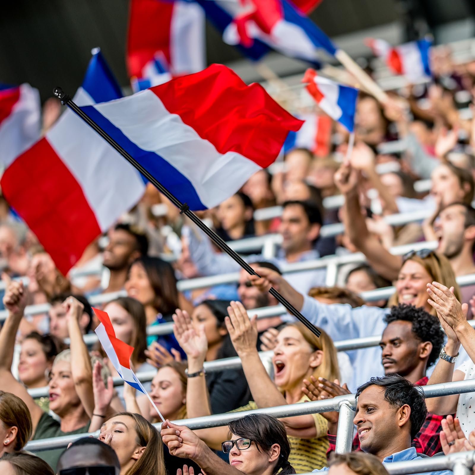 NQ Mât de Drapeau 1,5M avec Support, Français Mât pour Drapeau en Acier Inoxydable Extérieur, pour Les Fêtes et la Déco Maison (Noir)