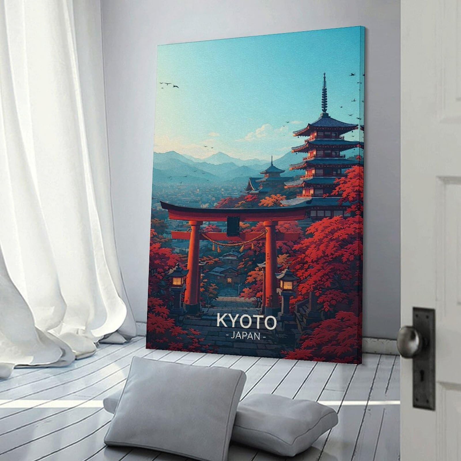 Junmoney Hanging Wall Art Kyoto Japan Torii Gate Pagoda Autumn, 20x30inch(50x75cm), for Gallery Wall Layouts in Home Or Office, An Easy Match for Collected Prints