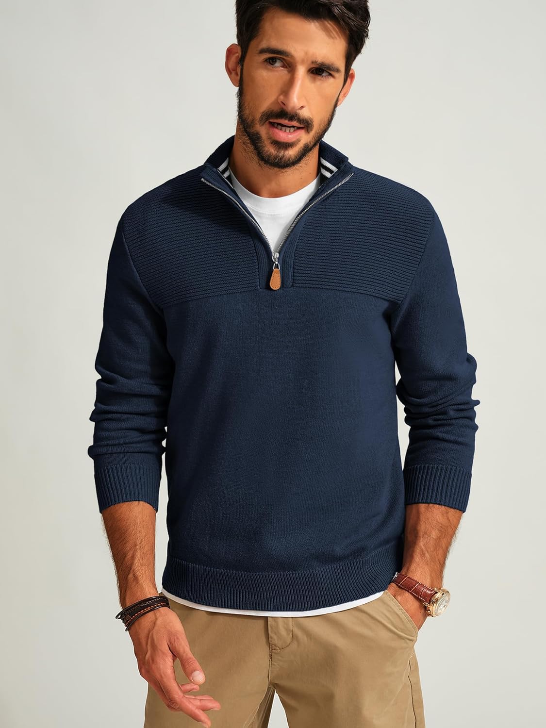PJ PAUL JONES Men's Quarter Zip Sweater Slim Fit Casual Pullover Sweater Mock Neck Polo Sweaters - Image 2