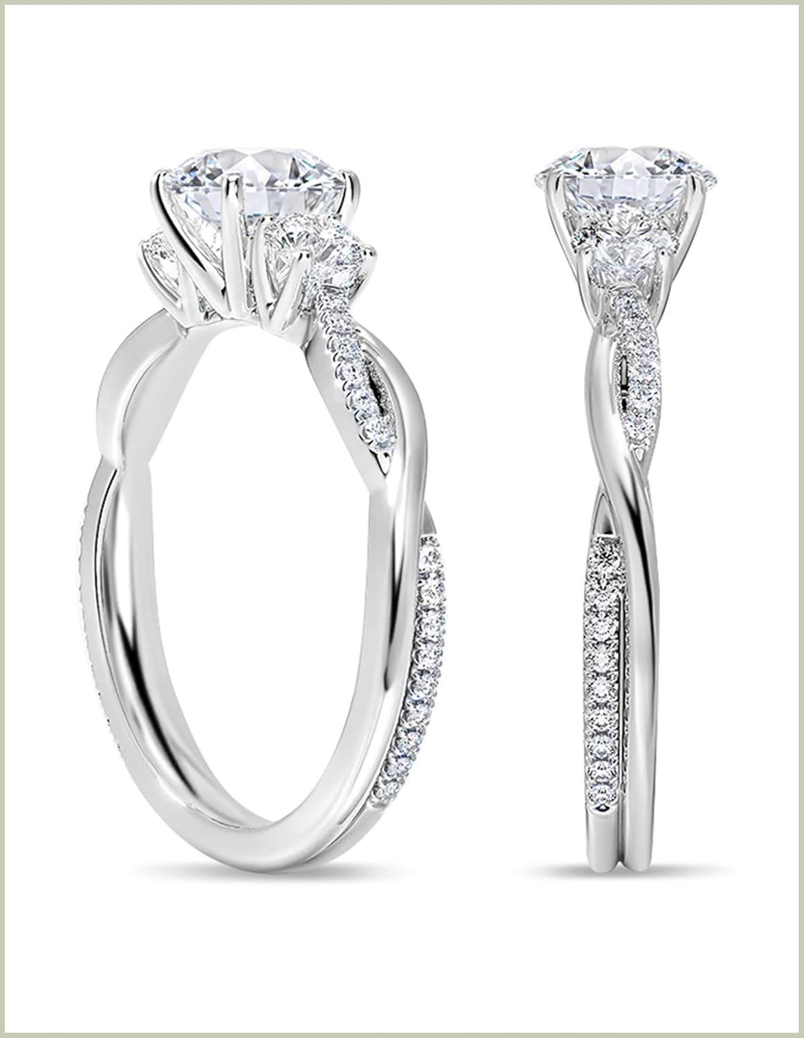 Round Lab Grown White Diamond Twisted Three Stone Engagement Ring for Women in 925 Sterling Silver