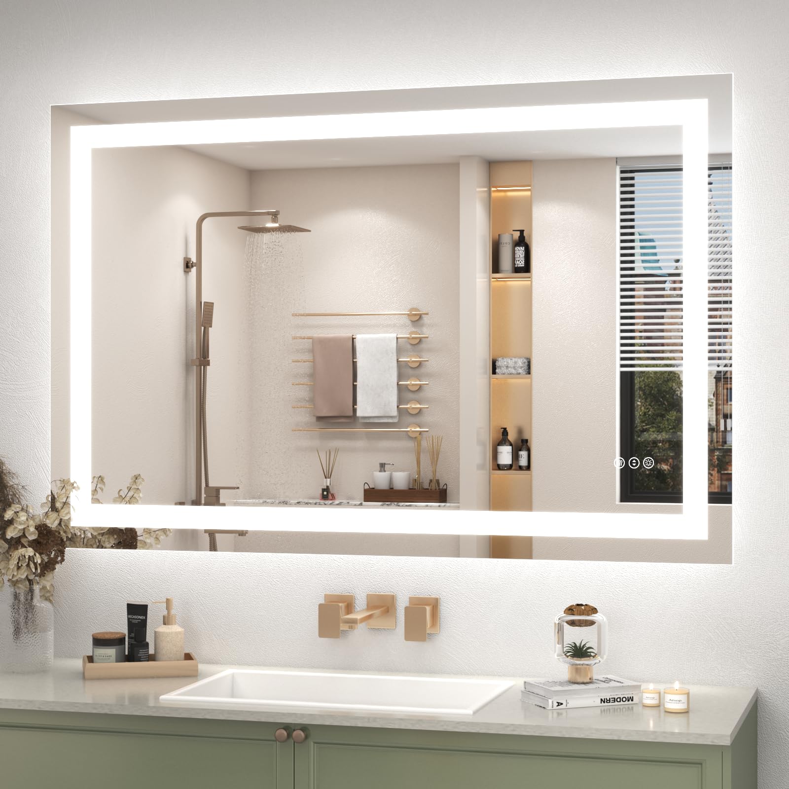 44x30 LED Lighted Bathroom Mirror for Vanity Wall
