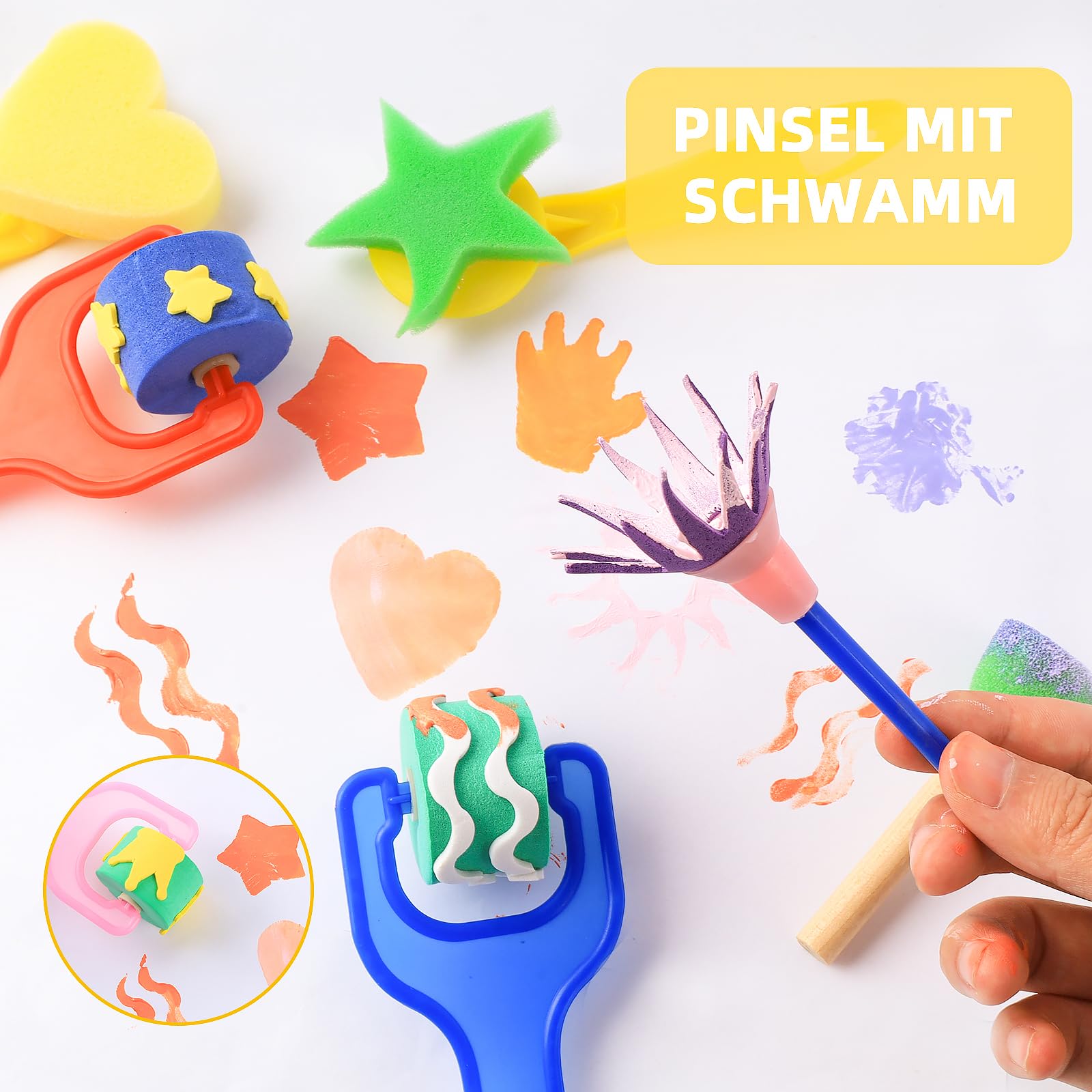 Kit Pinceau Éponge Réutilisable 30 Pièces, Brosse Peinture Enfant, Outils DIY