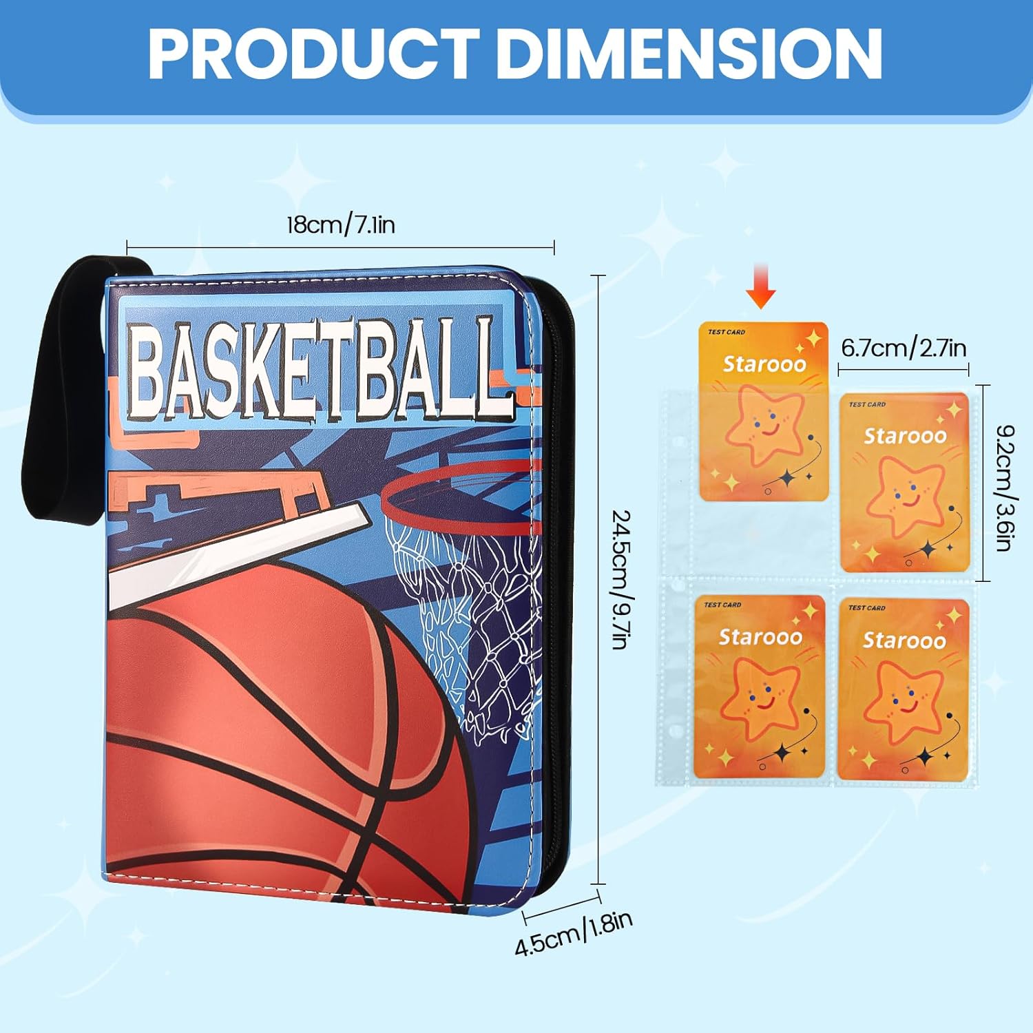 4-Pocket Card Binder with 50 Removable Sleeves-Hold 400 Cards,3-Ring Zipper Sports Cards Book,Best Gifts for Boys and Girls,Basketball Cards Binder