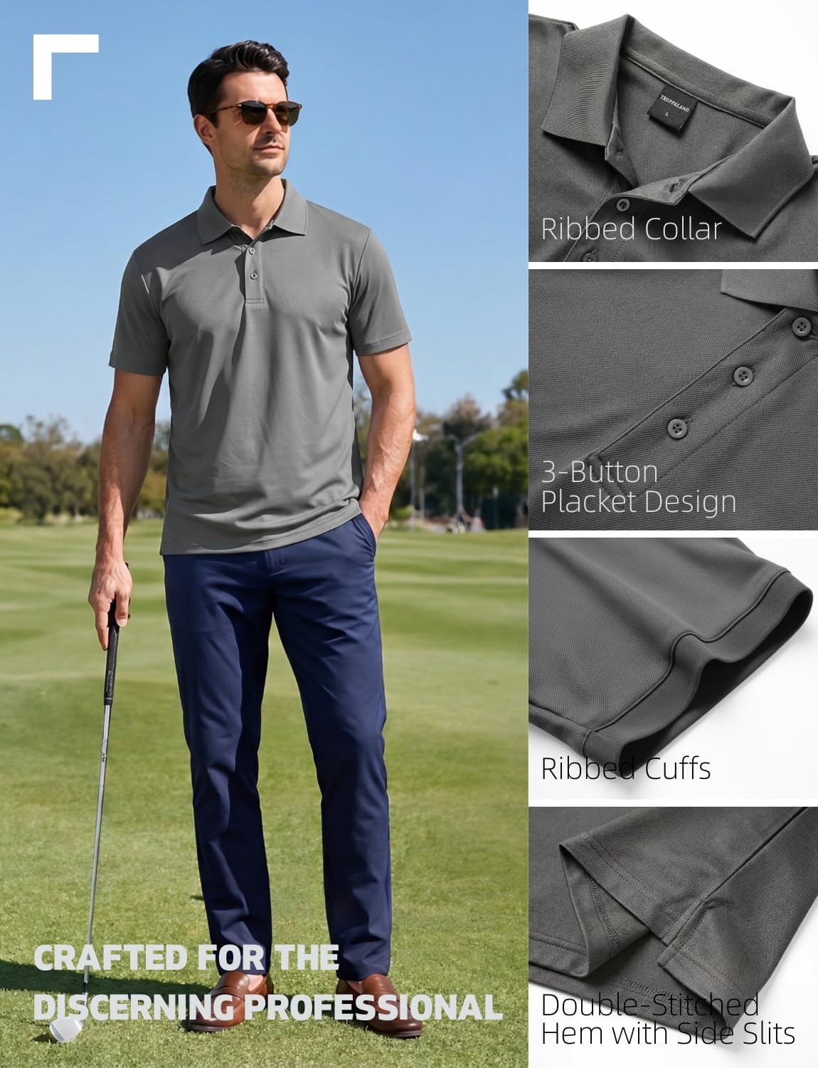 Mens Polo Shirts, Quick Dry Short Sleeve Knit Mens Golf Shirt Moisture Wicking Casual Summer Shirts