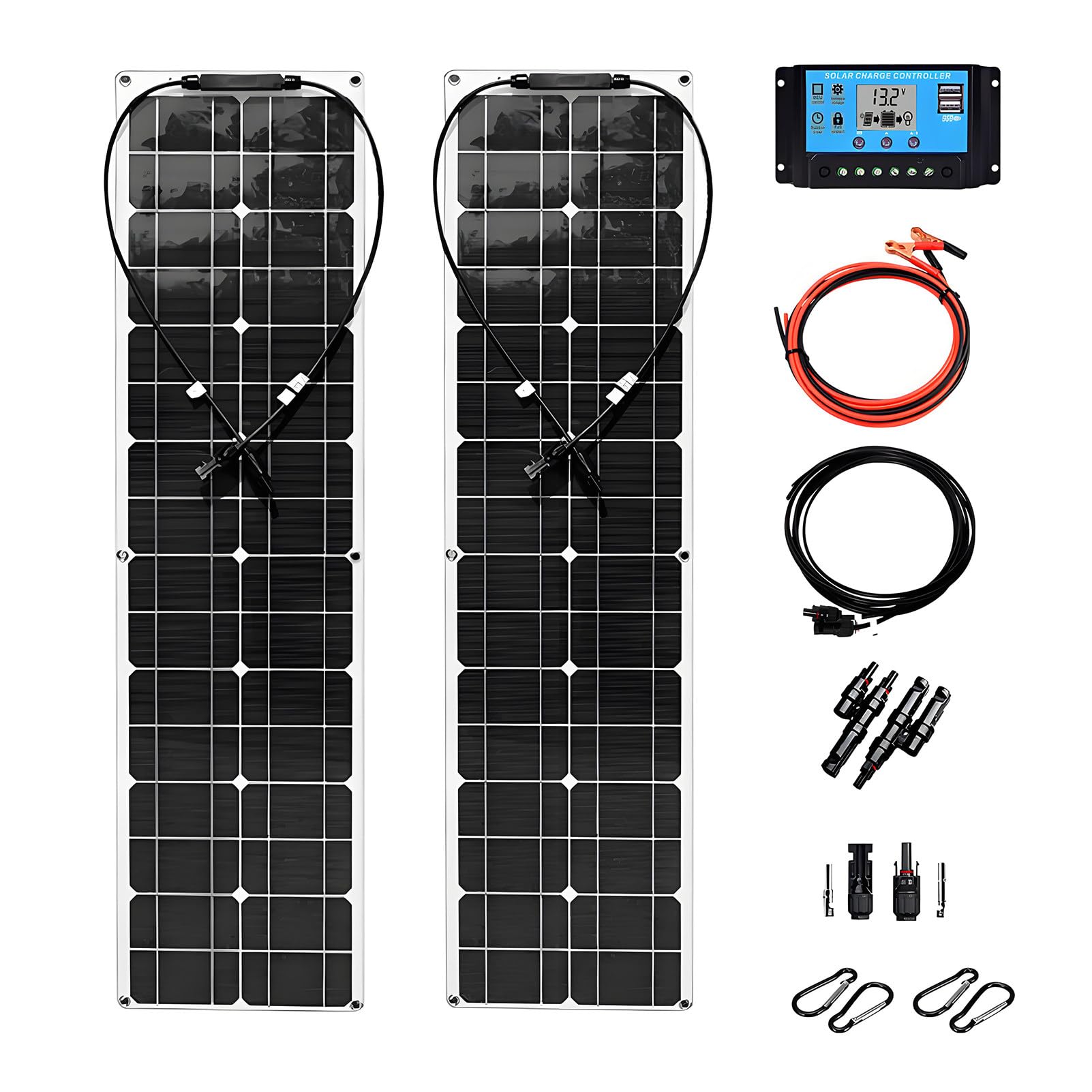 Kit Pannelli Solari Flessibili Portatile da 400 W 18 V Moduli Solari Fotovoltaici Monocristallino per Esterni con Connettore Solare da 40 A per Caricare Camper Yacht 2 * 400W
