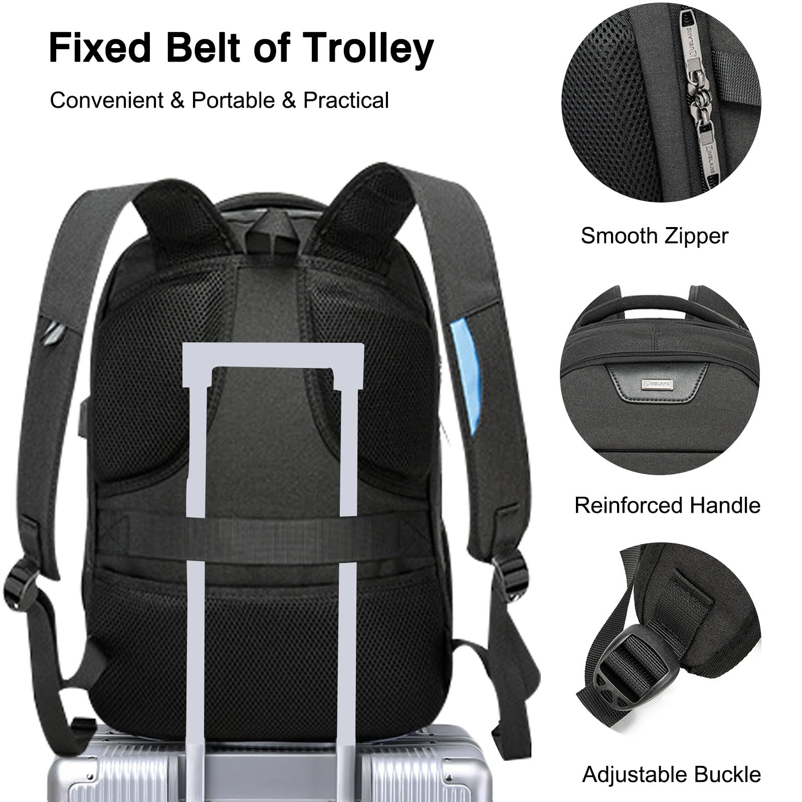 FANDARE Mochila Ordenador Mochila Hombre Mochila Portatil Mochila Impermeable con Puerto de Carga USB Bolsos Bandolera Backpack para Negocio Trabajo Diario Viaje Escolares Mochila Negro