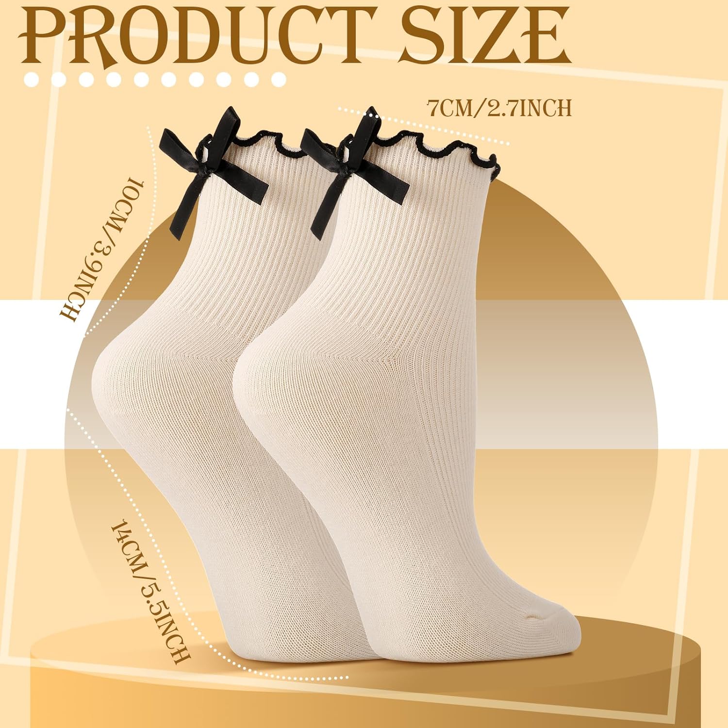 6 Pairs Womens Bow Socks Ruffle Casual Crew Socks Cute Black White Soft Breathable Cotton Frilly Ankle Socks - Image 5