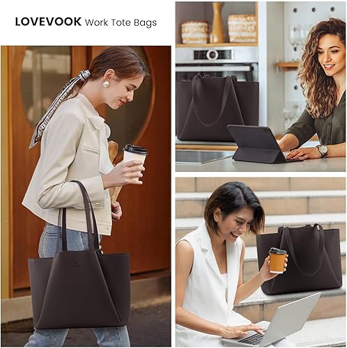 Miniatura 2 de LOVEVOOK Bolsa de mano para laptop para mujer, 15.6 pulgadas, piel sintética, bolsa de trabajo para mujeres con embrague, bolso de oficina de gran