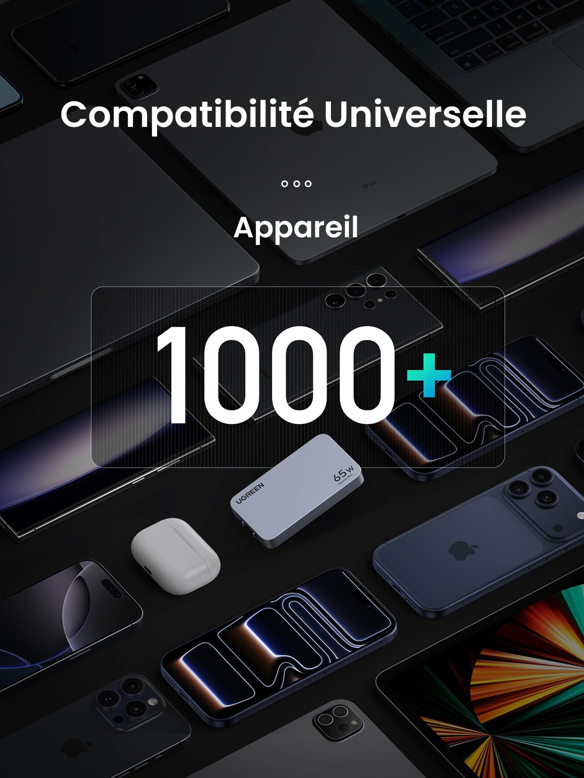 UGREEN Nexode Air 65W Chargeur USB C Voyage Rapide 3 Ports Ultra Fin Adaptateur International avec Prises EU UK US Compatible avec iPhone 17 Pro Max 16 15 14 13 12 MacBook Neo Air Galaxy S26 S25 S24