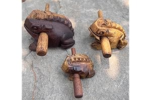 Guiros Percussion Instruments Traditional Wooden Frog Ocarina, 3-Piece Set, Enchanting Sounds, Vintage Style