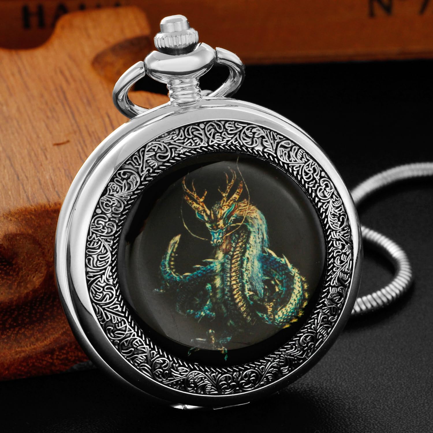 Tiong Mechanische Taschenuhr im Retro-Drachen-Design, mechanische Taschenuhr, römische Ziffern, mechanische Taschenuhren für Herren, mit Kette, Geschenk, Mpw151-UK…