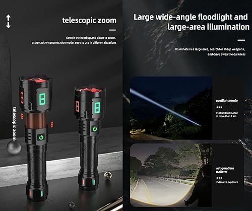 Miniatura 8 de Linterna militar recargable, linterna láser táctica potente de 220,000 lúmenes, foco variable LED de 5000 mAh, hasta 50 horas de uso continuo, para