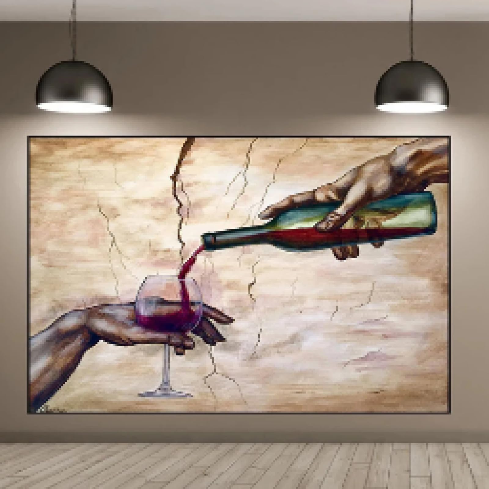 JACBON Arte famosa La creazione di Adamo Vino rosso in mano Poster Michelangelo Stampe su tela Pittura artistica da parete Immagini moderne 65x130cm (26x51 pollici) Cornice interna