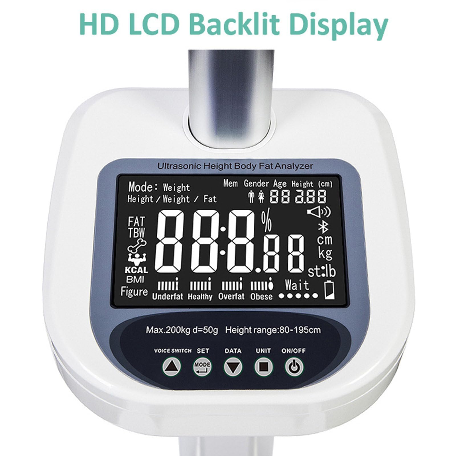 Báscula de peso corporal, báscula médica para gimnasio, máquina de pesaje digital Bluetooth con pantalla LCD y transmisión de voz, para medición de composición muscular y altura