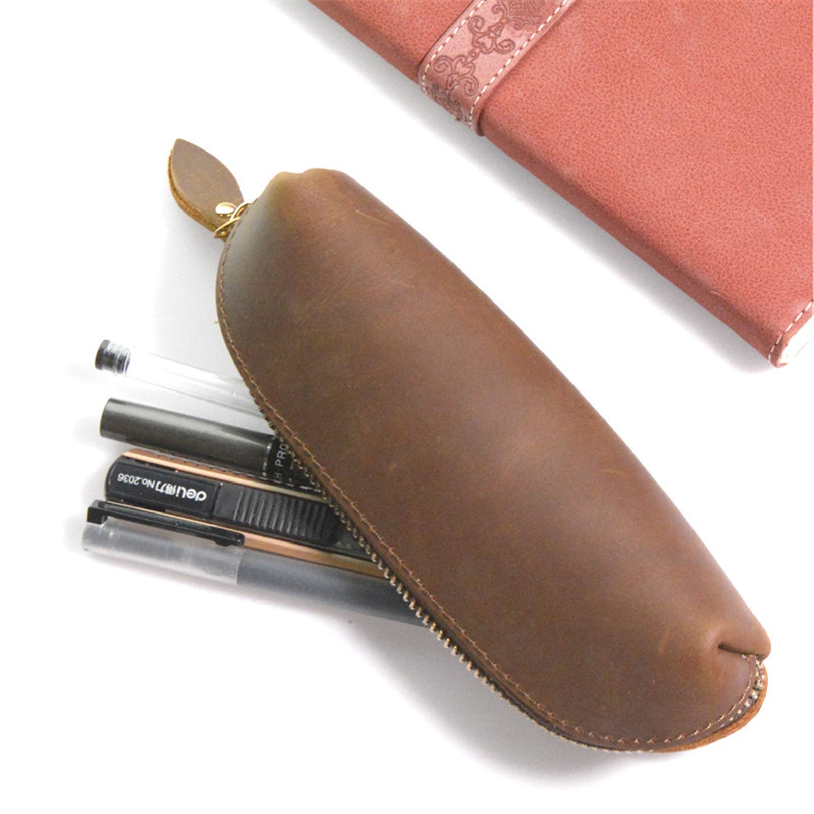 Astuccio in pelle, astuccio piccolo, Astuccio in pelle Marrone scuro, 18,5x6,5 cm(Brown)